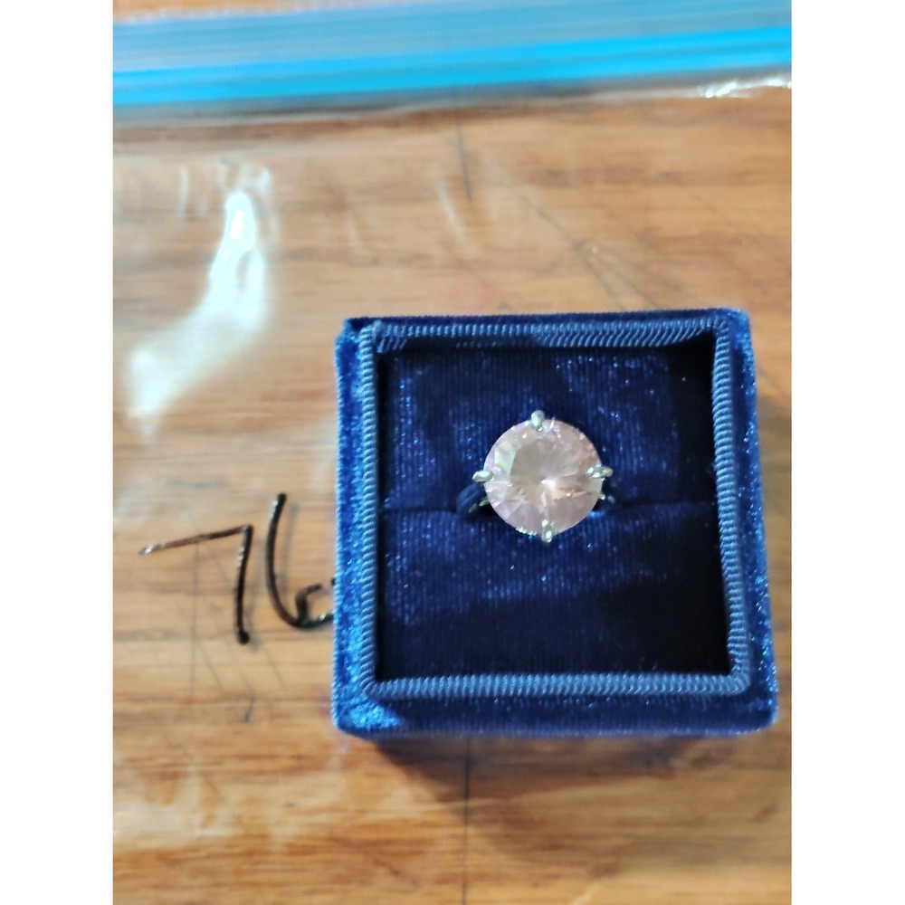 Round Pink CZ Solitaire Cocktail Statement Ring Size 7 925 Filigree Basket